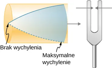 Rysunek przedstawia rezonans powietrza w rurze jednostronnie zamkniętej. Maksymalne drgania występują przy zamkniętym końcu i brak drgań – przy otwartym końcu. Rezonans jest wywołany przez widełki stroikowe znajdujące się obok rury.