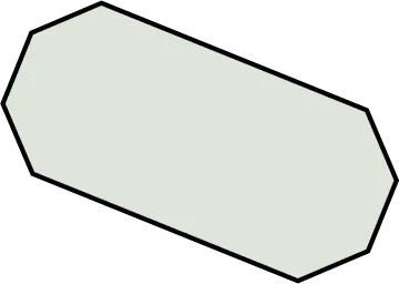 A light gray, elongated hexagonal shape with rounded corners and a thick black outline, positioned diagonally on a white background.