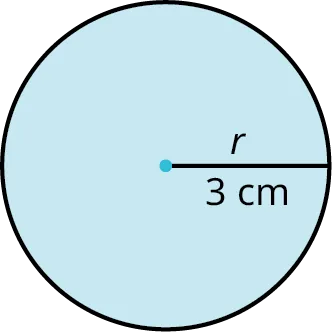 A circle with its radius, r marked 3 centimeters.