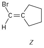 The structure labeled Z shows C1 of cyclopentane double bonded to carbon, which is single bonded to bromine and hydrogen atom.