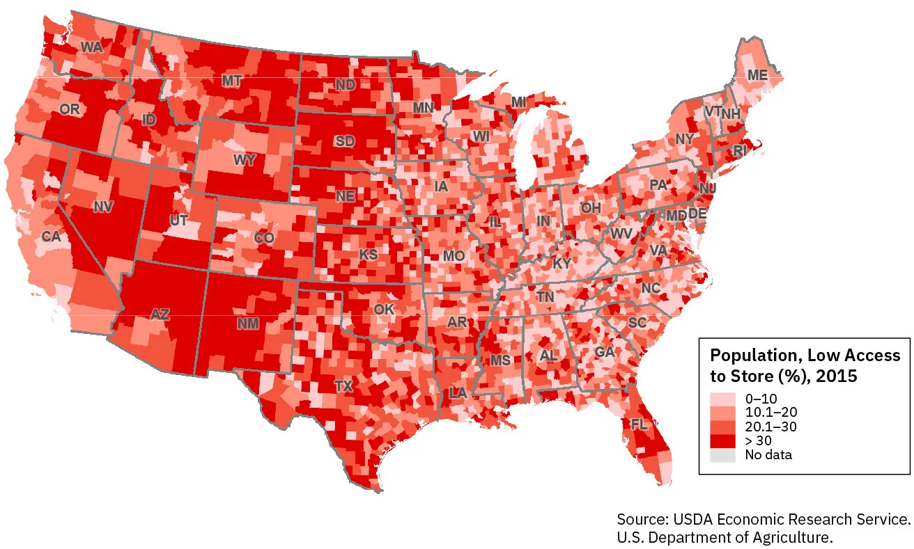 U.S. Map. Legend reads: 0 to 10 percent (light pink), 10.1 to 20 percent (orange), 20.1 to 30 percent (dark orange), greater than 30 percent (red), and No data available (gray).