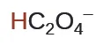 The image shows the chemical formula for the hydrogen oxalate ion (also known as bioxalate), represented as HC2O4-. The 'H' is in a brownish color, while 'C2O4-' is in black, with the minus sign indicating its ionic nature.