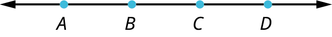 A line with four points, A, B, C, and D marked on it.