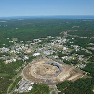 Aerial view of a large building complex.