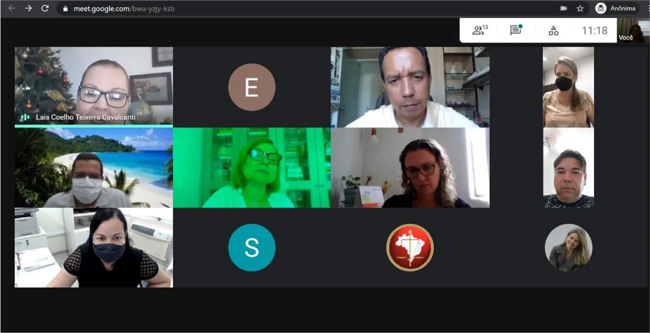 An Online meeting is open on computer. Twelve people are participating, eight of them with cameras on and four with cameras off. The time is displayed at the top right.