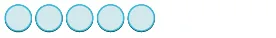 Five light blue circles with a darker blue outline are arranged horizontally on a white background, resembling a progress indicator or a rating system.