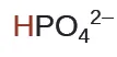 The chemical formula for a hydrogen phosphate ion, represented as HPO4 with a 2- charge.