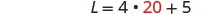 A mathematical equation L = 4 ×× 20 + 5 is displayed, with the number 20 highlighted in red.