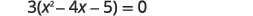A mathematical equation is displayed with the expression 3(x^2 - 4x - 5) = 0, indicating a quadratic equation to be solved.
