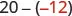 A mathematical expression '20 - (-12)' is shown, with the number -12 highlighted in red, indicating a subtraction of a negative number. This operation is equivalent to 20 + 12.
