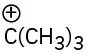 A condensed formula reads, carbon with a positive charge bonded to three methyl groups.