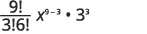 A mathematical expression featuring a fraction with factorials (9!/(3!6!)), multiplied by X raised to the power of (theta-3), and then by 3 raised to the power of 3.