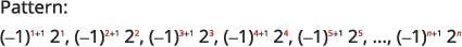 A mathematical pattern illustrating an alternating series, with each term defined by the formula (-1)^(n+1) * 2^n, where n represents the term number starting from 1.