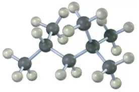 A ball and stick model of 2,4,4-trimethylpentane