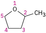 A five-membered ring in which one member is an oxygen. The ring is numbered starting at oxygen (1); there is a C H 3 on C 2.