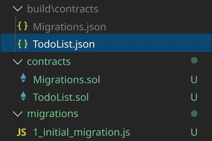 Screenshot of JSON and migration files.