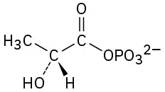The structure shows a three-carbon chain of an acyl phosphate. A hydroxyl group (dash-wedged) and hydrogen atom (wedged) are attached to the second carbon. The phosphate group is attached to the carbonyl carbon.