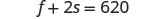 A mathematical equation shows 'f + 2s = 620' in black text against a white background.