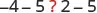 A mathematical sequence showing '-4 - 5 ? 2 - 5', with a red question mark in the middle.