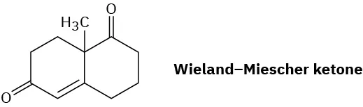 A structure with cyclohex-2-enone fused by C 3 to C 3 of cyclohexanone, and by C 4 to C 2 of cyclohexanone. C 2 of cyclohexanone also has methyl substituent.