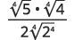A mathematical fraction is shown. The numerator is the fourth root of 5 multiplied by the fourth root of 4. The denominator is 2 multiplied by the fourth root of 2 to the power of 4.