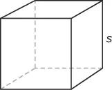 A cube with its height labeled s.