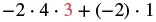 A mathematical expression shows the calculation '-2 multiplied by 4 multiplied by 3, plus -2 multiplied by 1', with the number 3 highlighted in red.