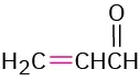 The structure of the propenal shows a three-carbon chain. A double bond is shared between the second and third carbon. The first carbon is part of C H O group.