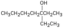 The structure shows a tertiary alcohol with a seven-carbon parent chain. Hydroxyl and ethyl groups are attached as substituents on C 3 of the chain.