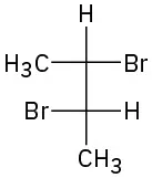 Three-carbon Fisher projection,   hydrogen top and bromine on the right and  methyl on the left at C 1 , at C 2  bromine on the left, and methyl  bottom