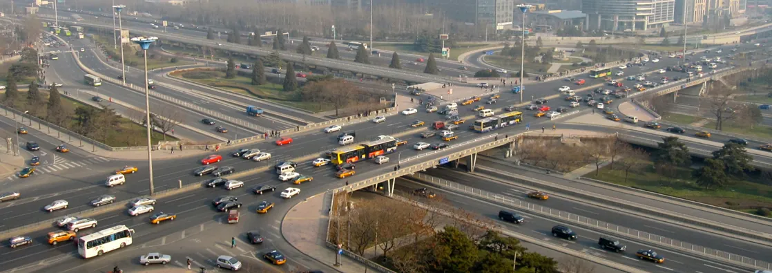 Photo shows intersecting highways and secondary roads.