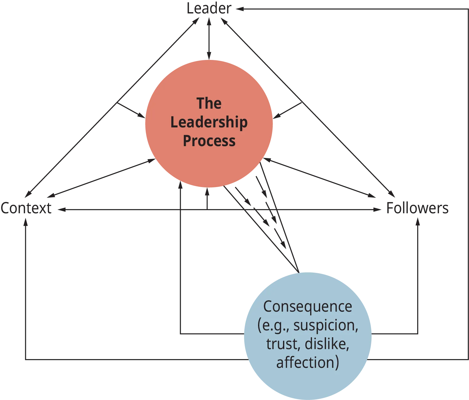 A diagram shows how the components of the leadership process fit together.