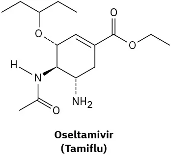 The line-bond structure of oseltamivir (Tamiflu).