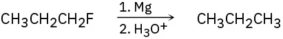 1-fluoropropane reacts first with magnesium and then with hydronium ion to produce propane.