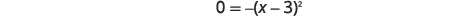 The image displays the mathematical equation 0 = -(x - 3)^2, presented against a plain white background.