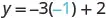 A mathematical equation is displayed, showing y = -3 multiplied by -1, plus 2. The -1 is highlighted in a light blue color, indicating it's a substituted value or a point of focus.