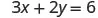 The image displays the linear equation 3x + 2y = 6 in black text on a white background.