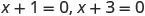 Two mathematical equations are displayed: x+1=0 and x+3=0. These appear to be simple linear equations or factors in an algebraic problem.