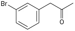 The structure of 2-(5-bromophenyl) acetone where a bromine atom is bonded to meta to an acetone group on the benzene ring.