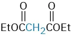 The structure of diethyl malonate, a Michael donor. Carbonyl with ethoxy substituent is bonded to C H 2, which is bonded to another carbonyl with ethoxy substituent.