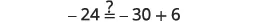 The image presents a numerical equation: -24 ?= -30 + 6, questioning the equality between the two sides.
