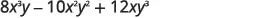 A mathematical expression featuring three terms: 8x^3y - 10x^2y^2 + 12xy^3.