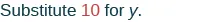The text reads 'Substitute 10 for y.', with '10' highlighted in red.
