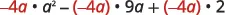 The algebraic expression -4a * a^2 - (-4a) * 9a + (-4a) * 2, illustrating a common factor of -4a in a polynomial.
