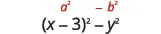 Two mathematical expressions are displayed: a^2 - b^2 in red text, and (x-3)^2 - y^2 in black text, both representing the difference of squares.