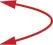 A red, curved arrow with arrowheads pointing both upwards and downwards, illustrating a continuous loop, cyclical process, or interconnected relationship.