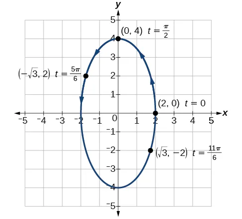 Gráfico de las ecuaciones dadas: una elipse vertical.