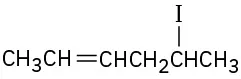 A six-carbon alkene chain with alkene group on C2 and iodine group on C5.