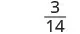 A fraction shows 3 over 14, represented as 3/14, centered on a white background.