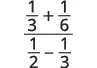 A fraction with the sum of 1/3 and 1/6 in the numerator, and the difference of 1/2 and 1/3 in the denominator, representing a complex mathematical expression.